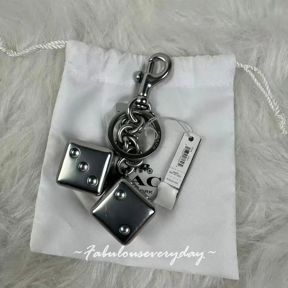Coach Dice Bag Charm 3D Cluster Keychain Key FOB Silver Metal CZ128